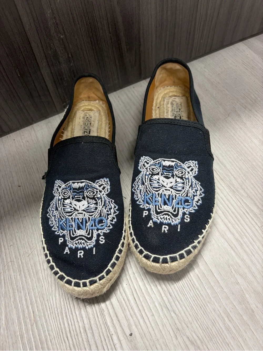 Kenzo Black Canvas Tiger Embroidered Espadrilles